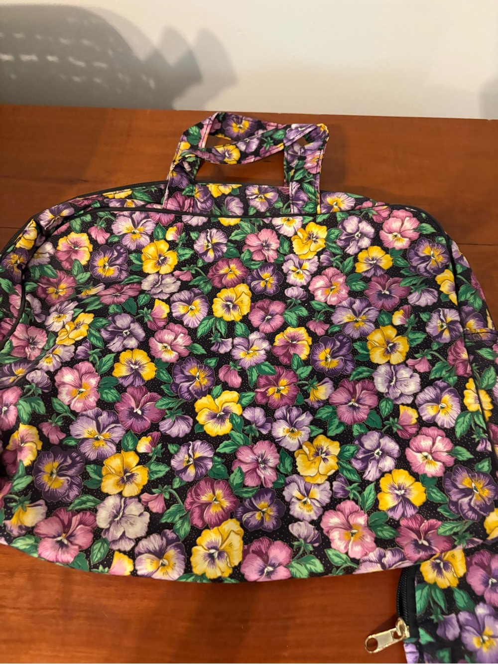 Vintage Pansy Floral Travel Garment Bag & Makeup Case Ted Lapidus Paris - Picture 4 of 12